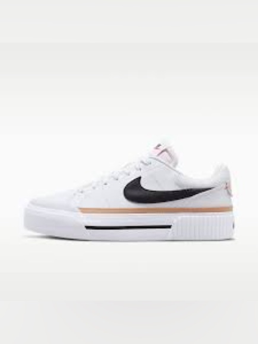 Nike w Legacy Lift Women’s White Sneakers with Black Swoosh and Tan Stripe